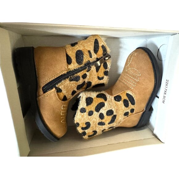 Toddler Girls Cozy Cub Leopard Faux Cow‎ Fur Cowboy Boots Size 4.5 NWB - Picture 6 of 9